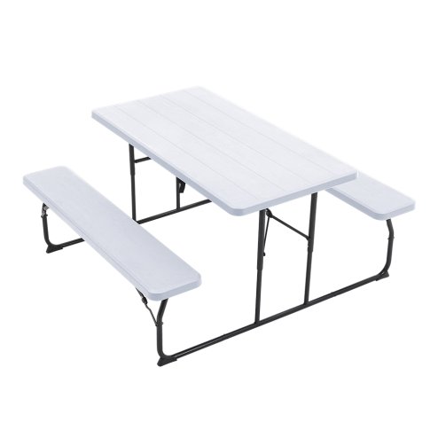 Living and Home White Foldable Picnic Table and Bench Set 151cm W x 136cm D x 73cm H