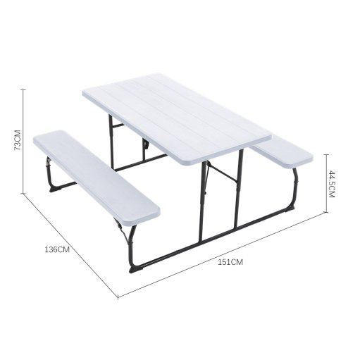 Living and Home White Foldable Picnic Table and Bench Set 151cm W x 136cm D x 73cm H
