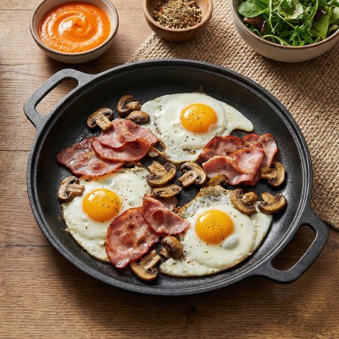 Living and Home 30cm Pre-Seasoned Round Dual-Handle Cast Iron Grill Pan