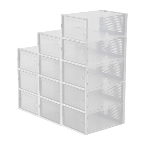 Living and Home 12pcs Stackable Shoe Storage Box Organiser White