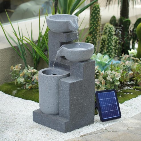 Living and Home 3-Tier Outdoor Water Fountain Rockery Decor Solar Powered Water Feature with LED Light