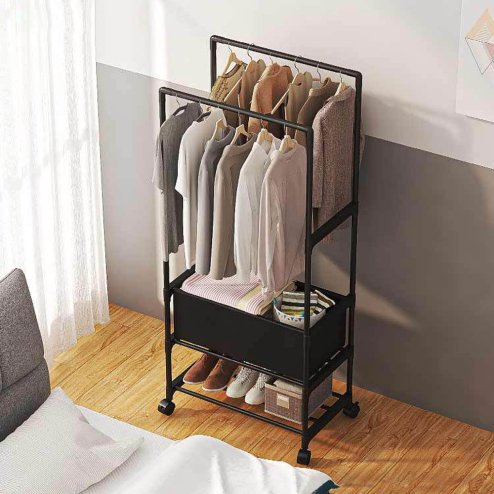 Living and Home Double Rod Metal Clothes Rack on Wheels 57.5cm W