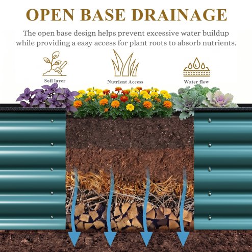 Living and Home 160cm W Oval-Shaped Galvanised Steel Raised Garden Bed, Garden Planter, Dark Green