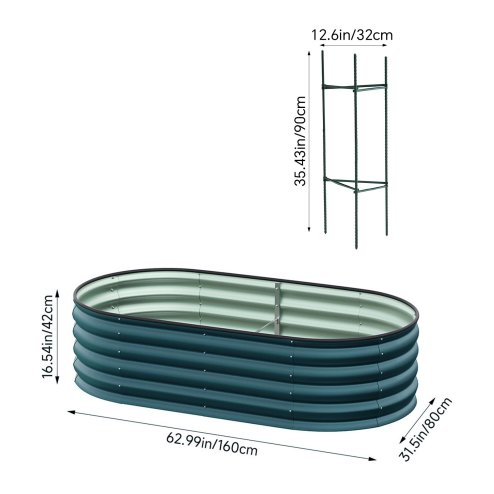 Living and Home 160cm W Oval-Shaped Galvanised Steel Raised Garden Bed, Garden Planter, Dark Green