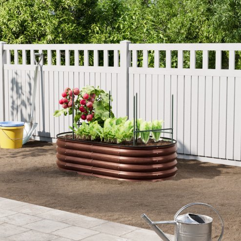 Living and Home 160cm W Oval-Shaped Galvanised Steel Raised Garden Bed, Brown