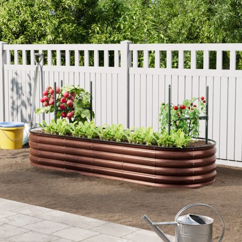 Living and Home 240cm W Oval-Shaped Galvanised Steel Raised Garden Bed, Brown