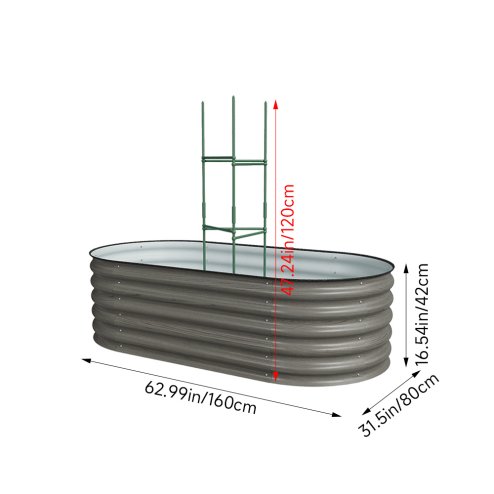 Living and Home 160cm W Outdoor Galvanized Steel Grey Raised Garden Bed with Green Trellis