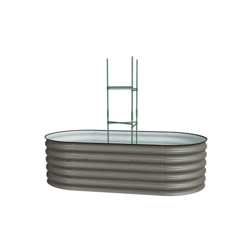 Living and Home 160cm W Outdoor Galvanized Steel Grey Raised Garden Bed with Green Trellis