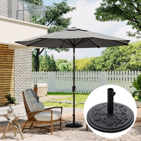 Living and Home 3M Large Rotating Patio Parasol for Outdoor Sunshade and Rain with Floral-Pattern Base