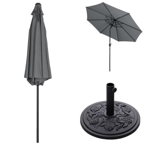 Tempered Glass Garden Coffee Table with Parasol Hole + 3M Rotating Patio Parasol Bundle