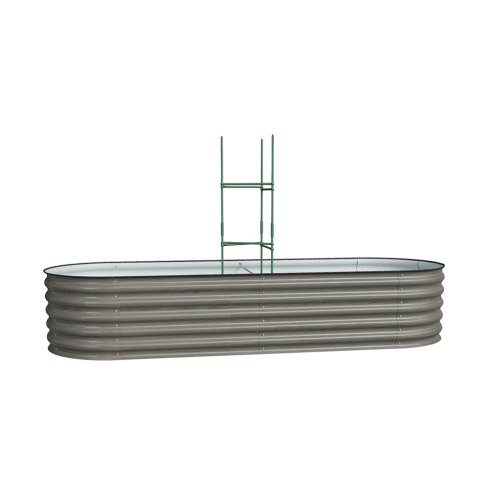 Living and Home 240cm W Outdoor Galvanized Steel Grey Raised Garden Bed with Green Trellis