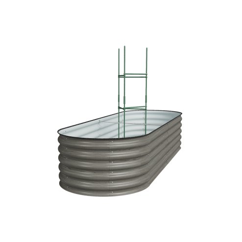 Living and Home 240cm W Outdoor Galvanized Steel Grey Raised Garden Bed with Green Trellis