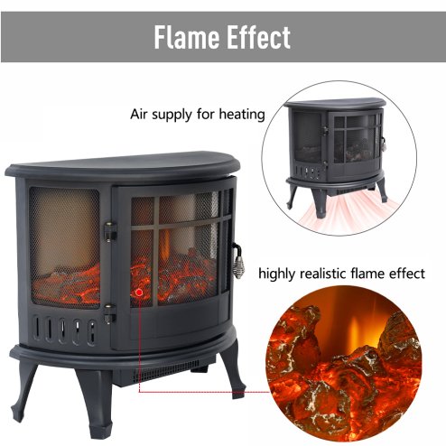 Living and Home 1800W Electric Fireplace Large Heater Stove Freestanding Log Burning Livingroom Heater