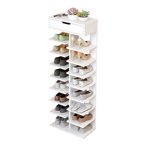 Living and Home 9 Tier Shoe Rack with Drawer Organizer Storage Shelf Hallway Shoe Rack