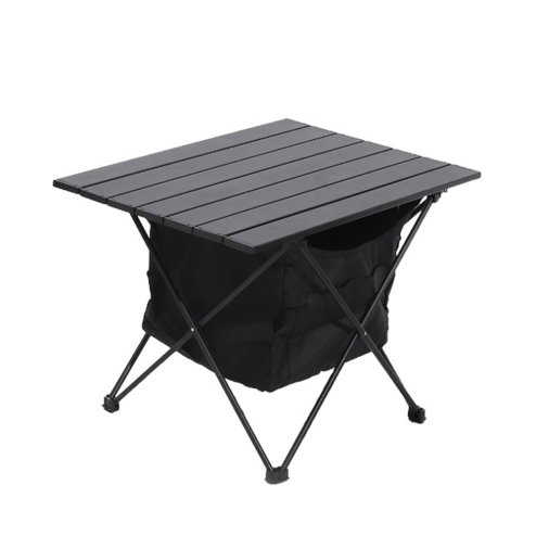 Living and Home Black Aluminum Alloy Portable Roll-Top Camping Table with Storage Basket, 56cm W x 41cm D x 41cm H