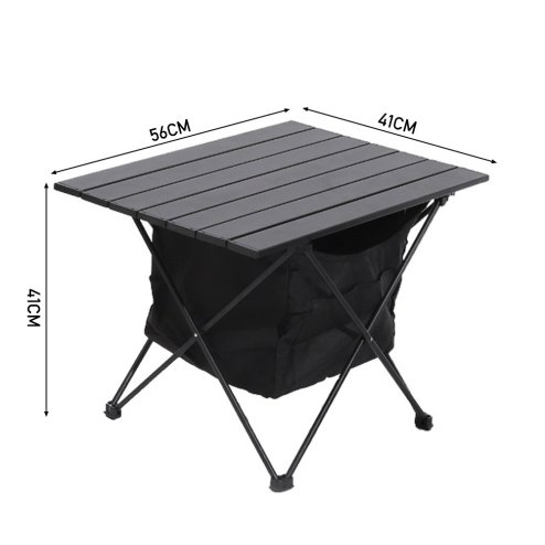 Living and Home Black Aluminum Alloy Portable Roll-Top Camping Table with Storage Basket, 56cm W x 41cm D x 41cm H