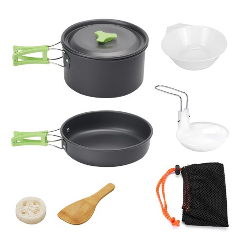 Living and Home 10Pcs Portable Camping Cookware Set, Lightweight Aluminum Alloy Image