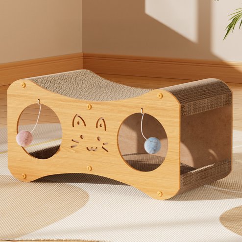 Living and Home Versatile Cat Scratching House with Interactive Toy Balls, 2-in-1 Cat Scratcher Tunnel Bed