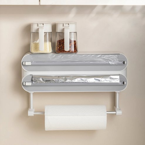 Living and Home Dual-Layer Magnetic Plastic Wrap Dispenser with Cutter