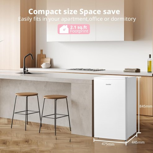 2pcs Fridge & Freezer Combo Set – 93L Fridge + 60L Upright Freezer, Freestanding, White