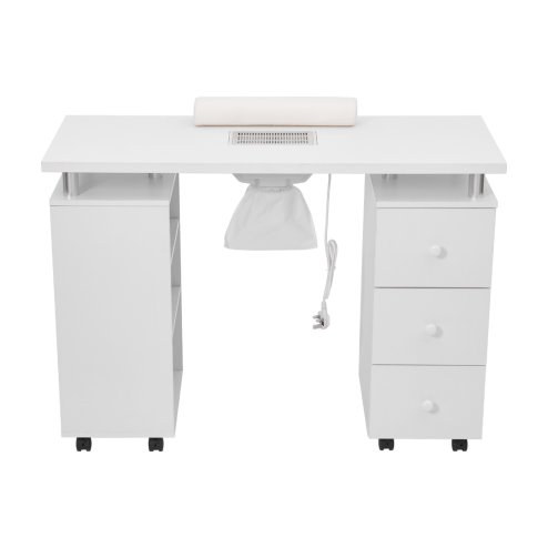 Living and Home White Manicure Table with Dust Collector and Wrist Cushion, 108 cm W x 45 cm D x 78 cm H