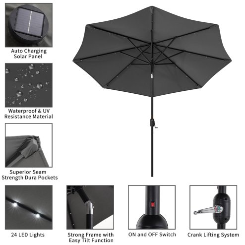 Living and Home Outdoor Solar 24 LED Lights Patio with Crank for Patio Market without Base