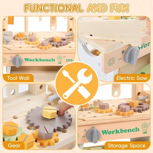 Living and Home 43pcs Wooden Pretend Play Kids Tool Bench Set Montessori Toys