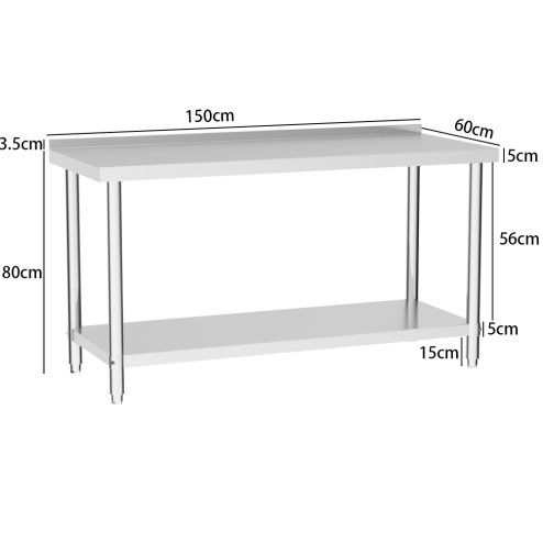 Living and Home 2 Tier Commercial Kitchen Prep & Work Stainless Steel Table with Backsplash