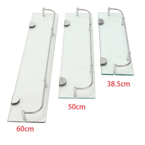 Living and Home 38.5/50/60cm Wall Mounted Tempered Glass Bathroom Shelf, 6mm Thick Glass Toiletries Storage Organizer with Guardrail