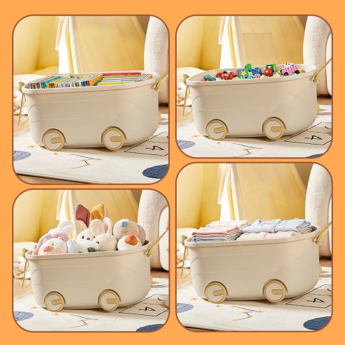 Living and Home Kids Toy Storage Box Trolley with Lid and Wheels