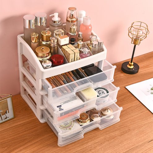 Living and Home Plastic Makeup Organizer with 3 Drawers, Cosmetic Organizer, 27.5cm W x 20cm D x 31cm H