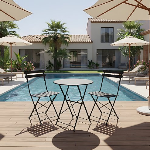 Living and Home 3-Piece Outdoor Folding Bistro Set, Table & Chairs Set, Black