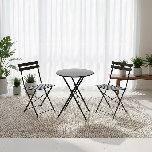 Living and Home 3-Piece Outdoor Folding Bistro Set, Table & Chairs Set, Black