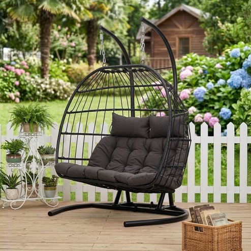 Living and Home 2-Seater Swing Hanging Egg Chair with Metal Stand