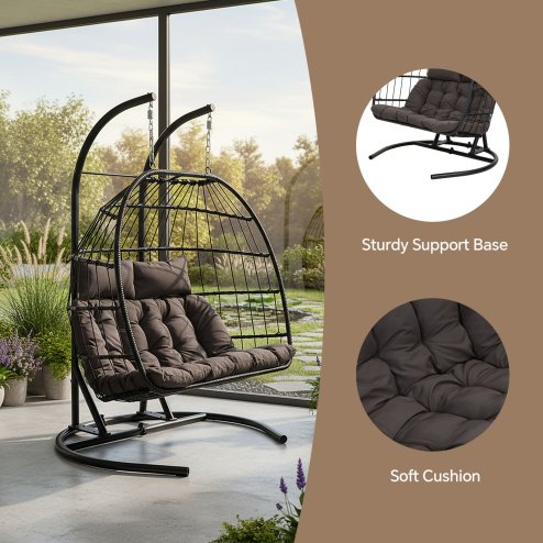 Living and Home 2-Seater Swing Hanging Egg Chair with Metal Stand