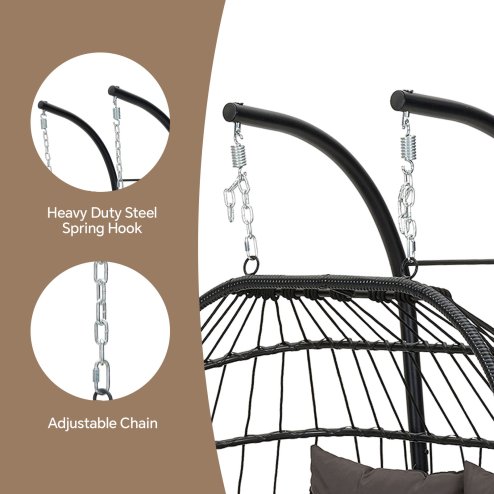 Living and Home 2-Seater Swing Hanging Egg Chair with Metal Stand