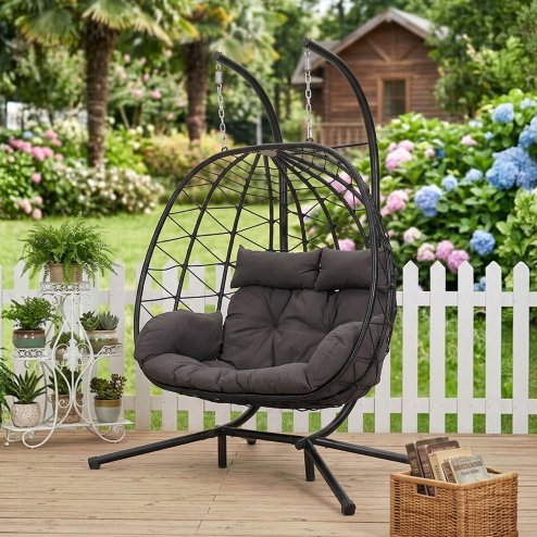 Living and Home 2-Seater Swing Hanging Egg Chair with Metal Stand, Adjustable Chains, Indoor/Outdoor Use