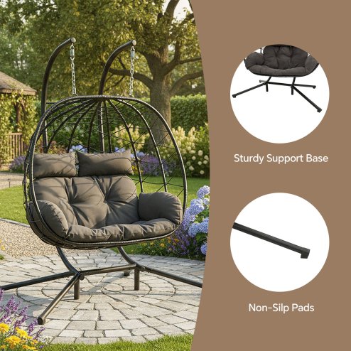 Living and Home 2-Seater Swing Hanging Egg Chair with Metal Stand, Adjustable Chains, Indoor/Outdoor Use