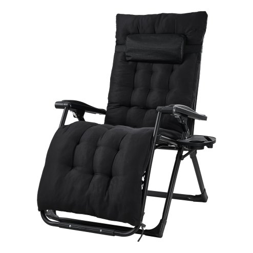 Living and Home Zero Gravity Outdoor Recliner with Seat Cushion & Headrest, Black