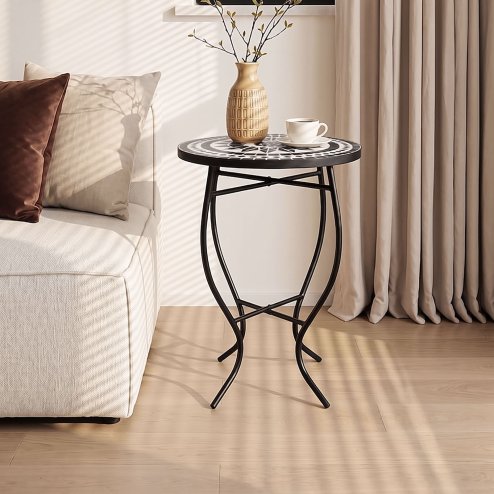 Living and Home Outdoor Mosaic Accent Side Table Round Plant Stand, 36cm Dia x 54cm H
