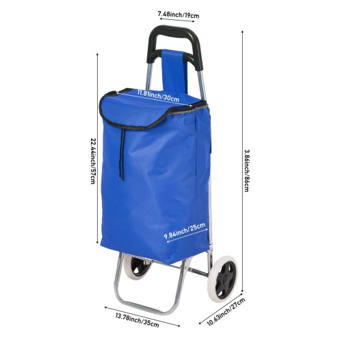 Living and Home Foldable Portable 2-Wheel Shopping Trolley with 20L Oxford Cloth Bag, Lightweight Rolling Utility Cart for Shopping