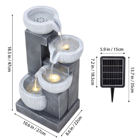 Living and Home 4-Tier Solar-Powered Water Fountain Outdoor Gardening Decor LED Water Feature with Solar Panel