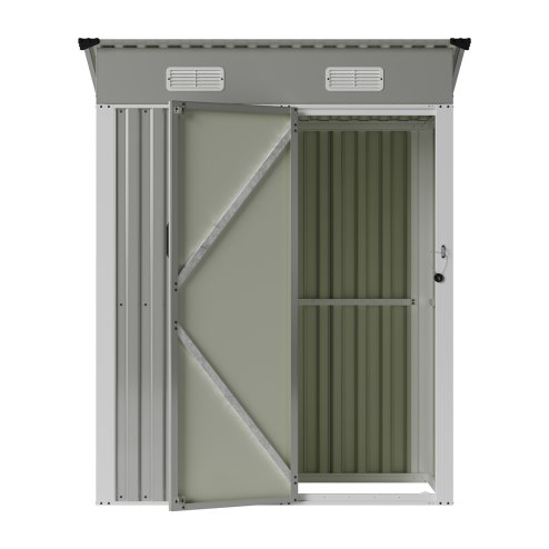 Living and Home 4.92x2.95ft Outdoor Metal Storage Shed, Pent Roof Garden Tool House with Lockable Door, Vents, Grey & White