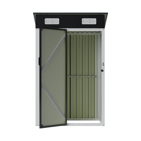 Living and Home 3.94x2.95ft Outdoor Metal Storage Shed, Pent Roof Garden Tool House with Lockable Door & Vents, Black & White