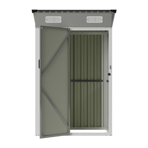 Living and Home 3.94x2.95ft Outdoor Metal Storage Shed, Pent Roof Garden Tool House with Lockable Door & Vents, Grey & White