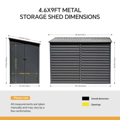 Living and Home 8.8 x 4.7ft Garden Shed Outdoor Steel Tool Storage Shed