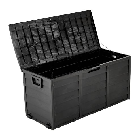 Living and Home 290L Waterproof Garden Storage Box Outdoor Storage Deck Box with Wheels, Black
