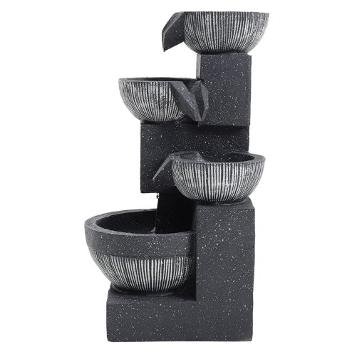 Living and Home Outdoor Solar Power Garden Water Feature Fountain Rockery Decor 4-Tier Bowls with LED Light