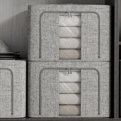 Living and Home 100L Metal Frame Fabric Storage Box with Windows, Grey
