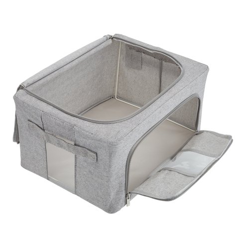 Living and Home 100L Metal Frame Fabric Storage Box with Windows, Grey